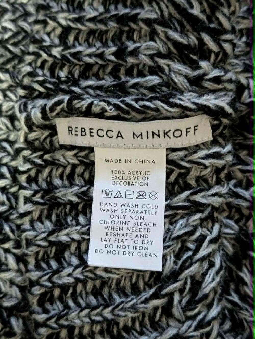 New Rebecca Minkoff Marled Knit Pom Pom Beanie - Black & White Winter Hat